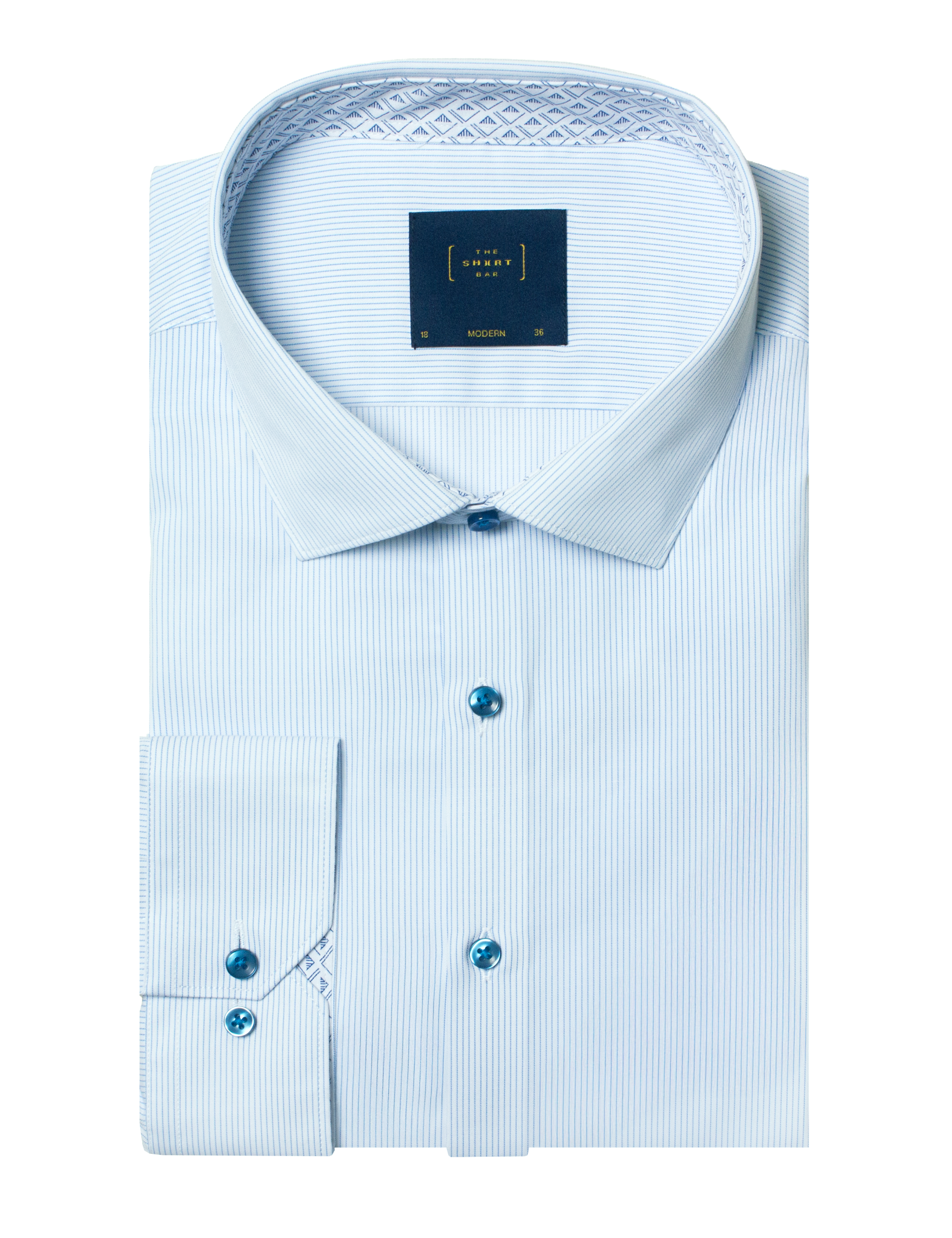 MF1AF14.33_1 White with Blue Stripes Eco-ol Bamboo Stretch Modern Fit Shirt - 图片 1