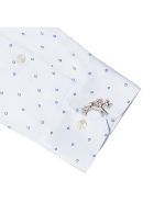 Navy Blue Tiny Diamond Print Eco-ol Bamboo Modern Fit Shirt - 图片 3