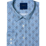 Blue Damask Floral Print Silky Finish Modern Fit Shirt