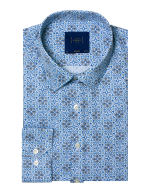 Blue Damask Floral Print Silky Finish Modern Fit Shirt