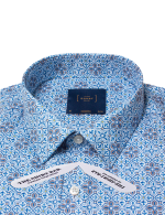 Blue Damask Floral Print Silky Finish Modern Fit Shirt - 图片 2
