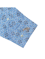 Blue Damask Floral Print Silky Finish Modern Fit Shirt - 图片 3