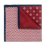 4-in-1 Red and Navy Blue Print Woven Pocket Square