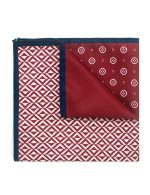 4-in-1 Red and Navy Blue Print Woven Pocket Square