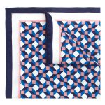 Navy Blue and Pink Geometric Print Woven Pocket Square