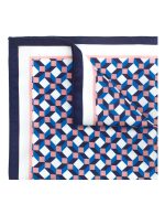 Navy Blue and Pink Geometric Print Woven Pocket Square