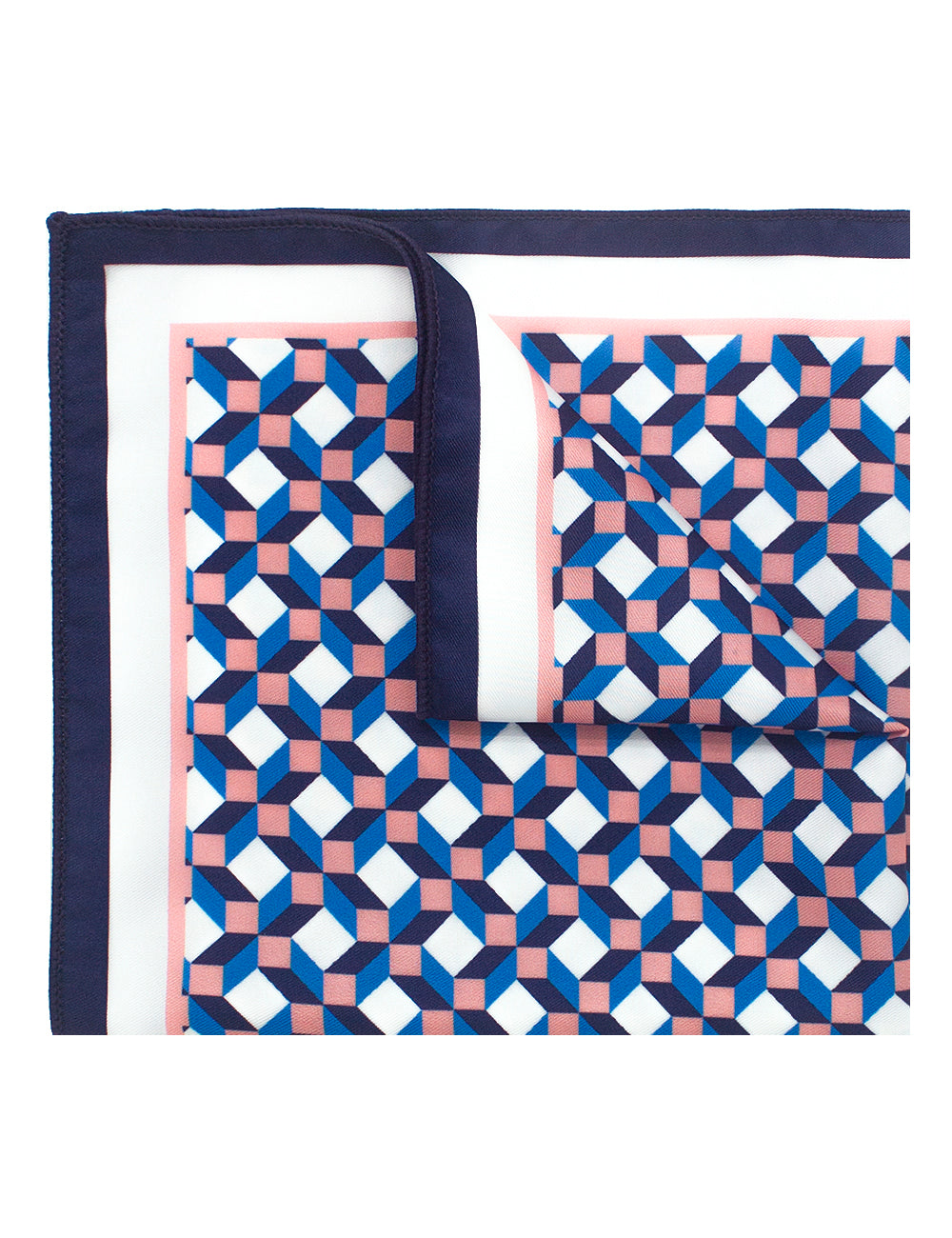 PSQ12.15_1 Navy Blue and Pink Geometric Print Woven Pocket Square - 图片 1