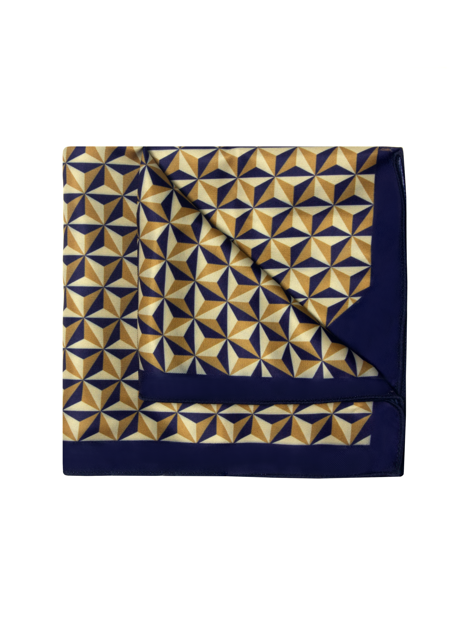 PSQ14.17_1 Navy Blue and Brown Print Pocket Square - 图片 1
