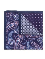 4-in-1 Navy Blue and Pink Print Woven Pocket Square