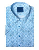 Blue Peranakan Print Relaxed Fit Short Sleeve Shirt