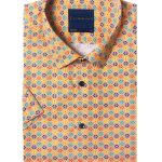 Orange Peranakan Print Silky Finish Relaxed Fit Short Sleeve Shirt