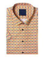 Orange Peranakan Print Silky Finish Relaxed Fit Short Sleeve Shirt