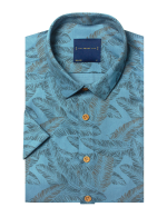 Grey Feather Print Eco-ol Bamboo Short Sleeve Relaxed Fit Shirt