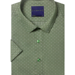 White Small Dots Grid Print Eco-ol Bamboo Relaxed Fit Short Sleeve Shirt