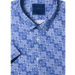 Blue Peranakan Print Silky Finish Relaxed Fit Short Sleeve Shirt