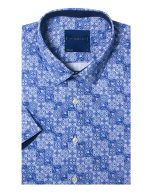 Blue Peranakan Print Silky Finish Relaxed Fit Short Sleeve Shirt