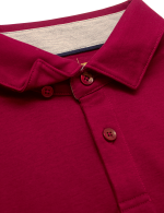Red Pima Cotton Button Down Collar Polo T-Shirt - 图片 3
