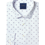 Navy Blue with Red Floral Motif Print White Eco-ol Bamboo Slim Fit Shirt