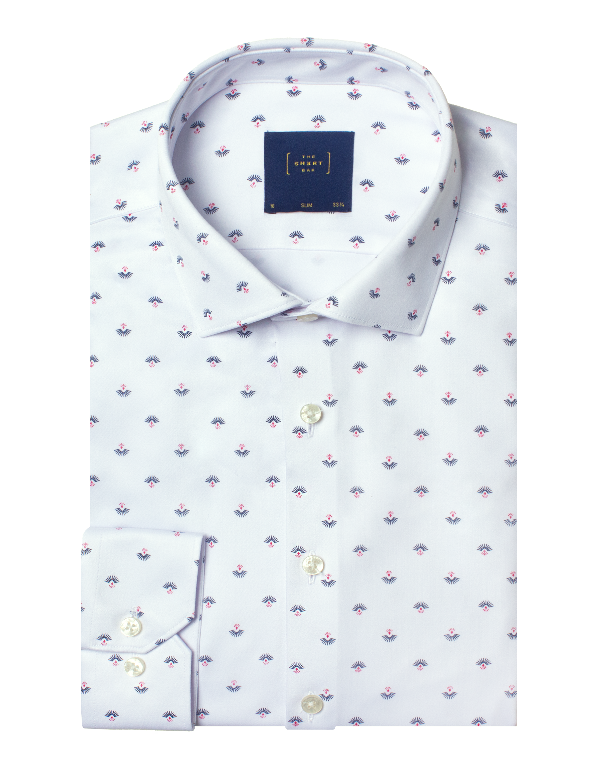 SF1AF4.37_1 Navy Blue with Red Floral Motif Print White Eco-ol Bamboo Slim Fit Shirt - 图片 1