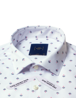 Navy Blue with Red Floral Motif Print White Eco-ol Bamboo Slim Fit Shirt - 图片 2