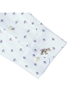 Navy Blue with Red Floral Motif Print White Eco-ol Bamboo Slim Fit Shirt - 图片 3