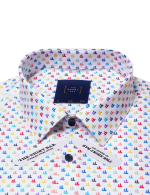 White Junk Boat Print Silky Finish Slim Fit Shirt - 图片 2