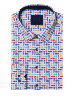 White with Multi-Colour Pineapple Print Silky Finish Slim Fit Shirt