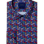 Navy Blue with Multi-Colour Pineapple Print Silky Finish Slim Fit Shirt