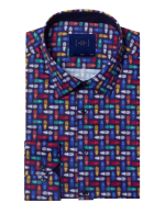 Navy Blue with Multi-Colour Pineapple Print Silky Finish Slim Fit Shirt