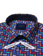 Navy Blue with Multi-Colour Pineapple Print Silky Finish Slim Fit Shirt - 图片 2