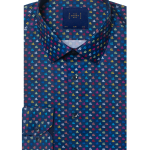 Navy Blue Junk Boat Print Silky Finish Slim Fit Shirt