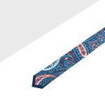 Navy Blue with Red and White Paisley Print Woven Necktie