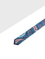 Navy Blue with Red and White Paisley Print Woven Necktie