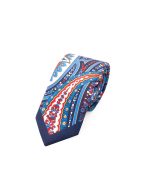 Navy Blue with Red and White Paisley Print Woven Necktie - 图片 2